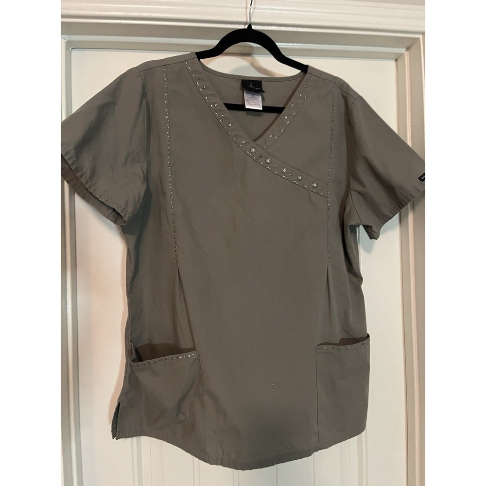 Baby Phat Olive Green Rhinestone Trim Scrub Top